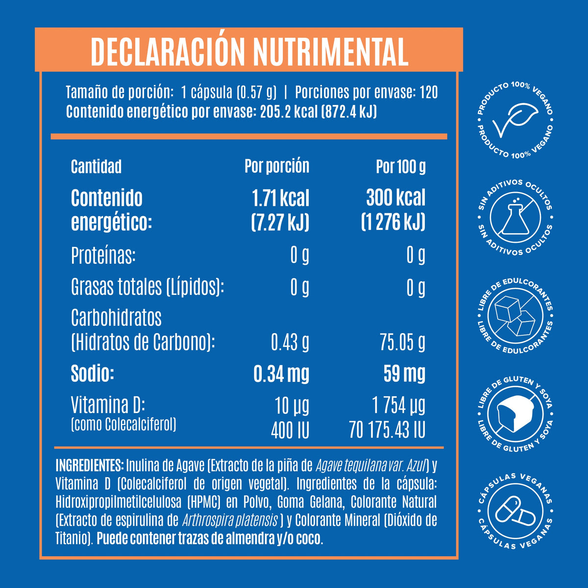 Birdman Vita D3 120 cápsulas - información nutrimental