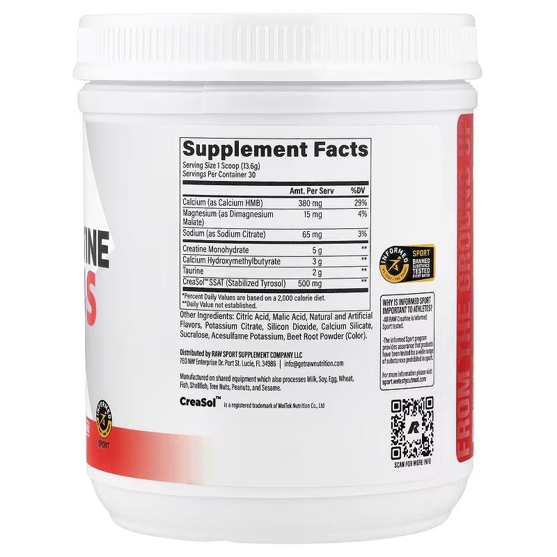 RAW Nutrition Creatina Plus 30 Servicios Suplemento para Rendimiento Físico y Fuerza con CreaSol Mejora 28% en Fuerza y 51% en Resistencia