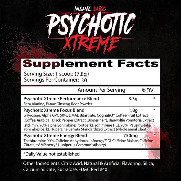 Insane Labz Psychotic Xtreme | 30 Servicios | Pre Entreno