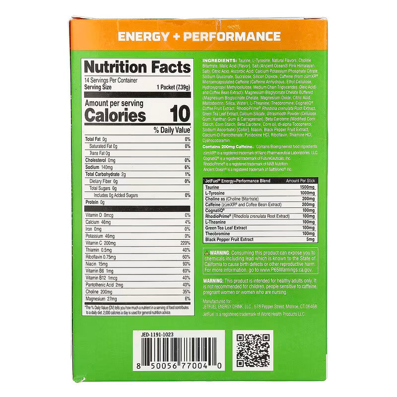 JetFuel Energy Sticks 14/pack - Solución Energética Portátil con Cafeína y Vitaminas B para Enfoque y Resistencia sin Azúcar