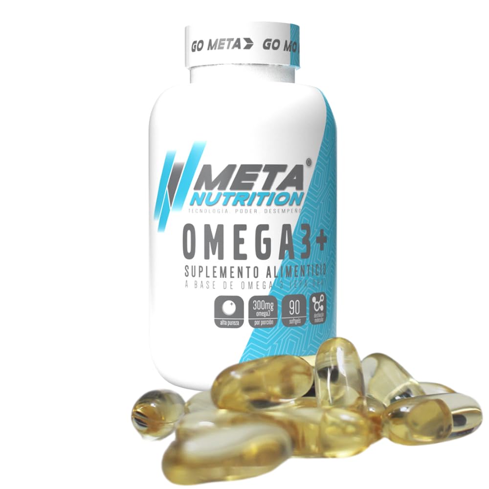 OMEGA 3+ 90 CAPSULAS (Abollado) META NUTRITION  Blandas para Salud Cardíaca y Cerebral con Ácidos Grasos Omega-3