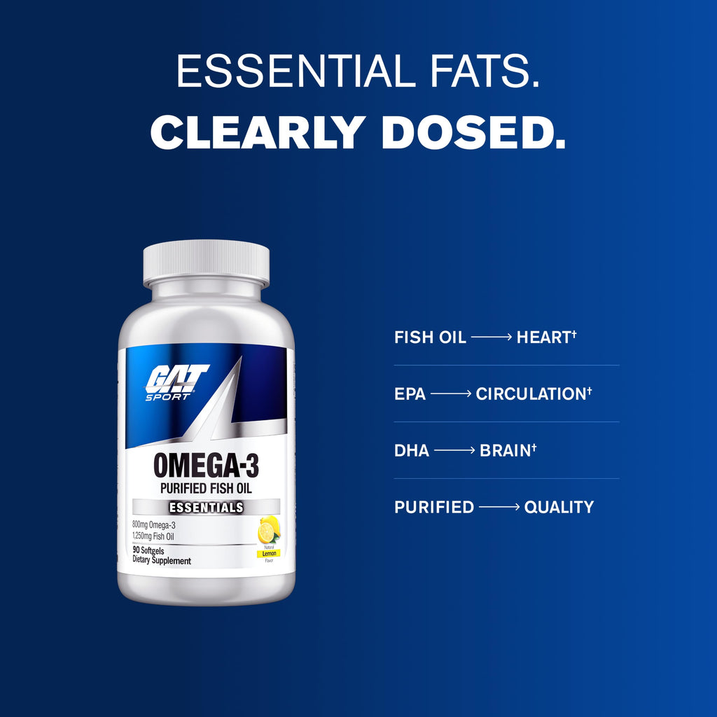 Omega 3 90 Capsulas 800 mg Cápsulas GAT Sport  para Salud Cardiovascular y Rendimiento Deportivo con Propiedades Antiinflamatorias y Cognitivas