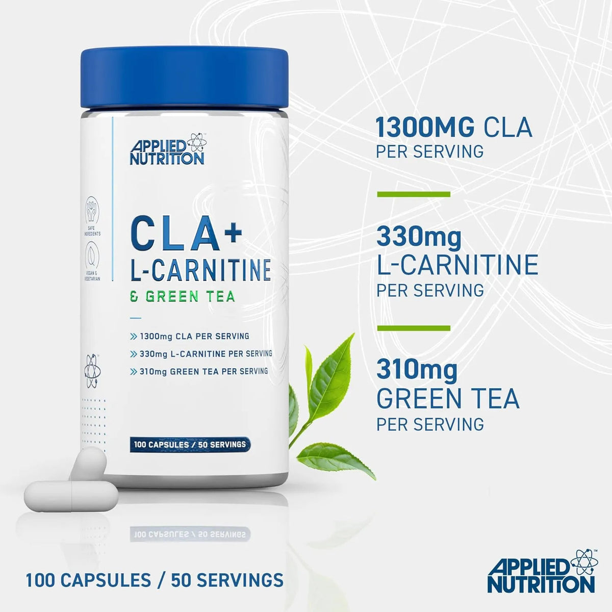 CLA + CARNITINA Y GREEN TEA 100 CAP/50 SERV APPLIED NUTRITION