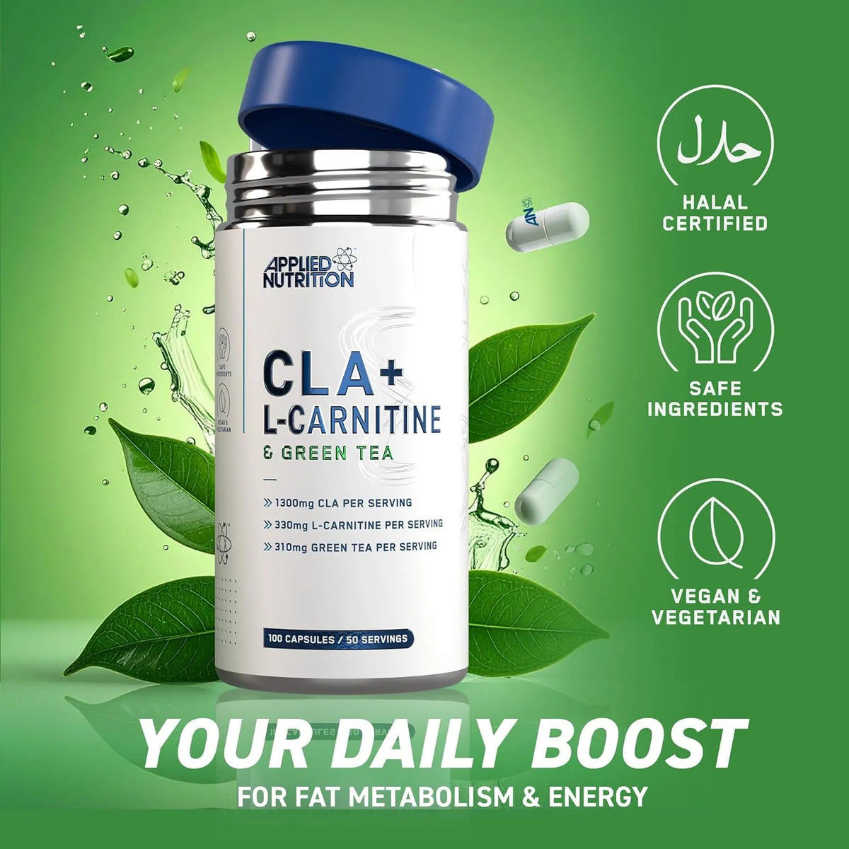 CLA + CARNITINA Y GREEN TEA 100 CAP/50 SERV APPLIED NUTRITION
