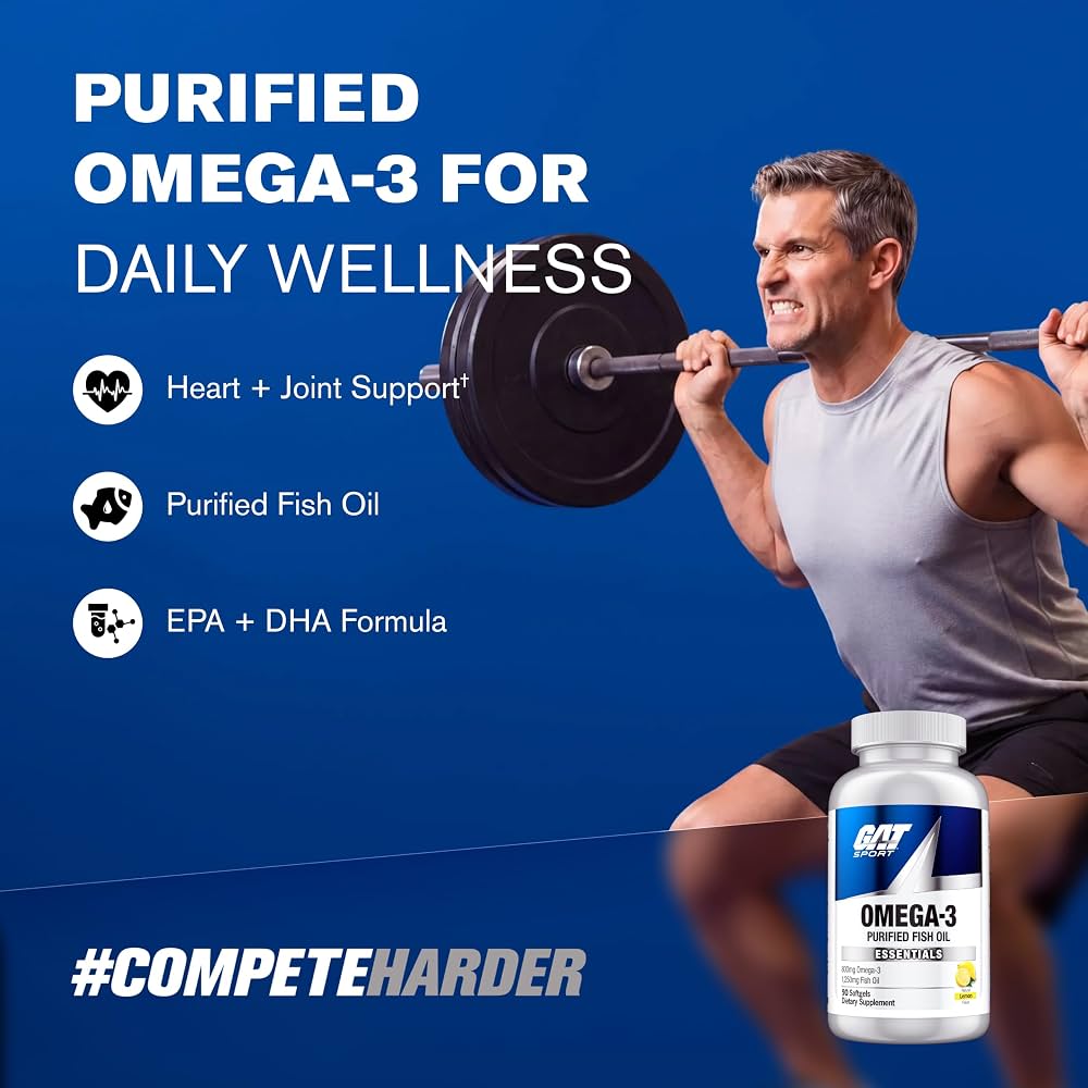 Omega 3 90 Capsulas 800 mg Cápsulas GAT Sport  para Salud Cardiovascular y Rendimiento Deportivo con Propiedades Antiinflamatorias y Cognitivas