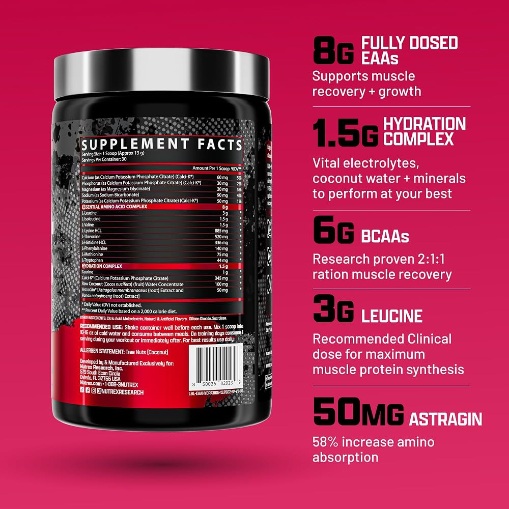NUTREX EAA+ HYDRATION 30 SERV 390 G FRUIT PUNCH | 8 G EAA AMINOÁCIDOS