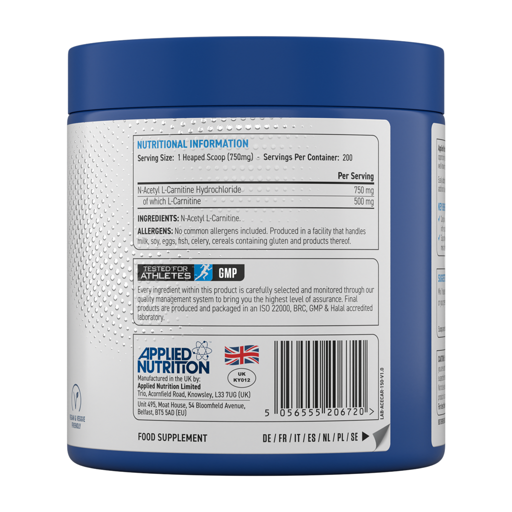 Applied Nutrition Acetyl L-Carnitine 150 g 200 servicios - información
