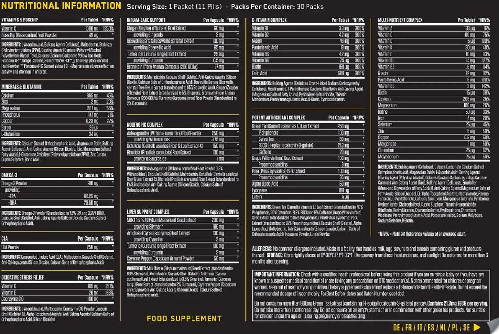Applied Nutrition Black Stak 30 packs - información nutrimental