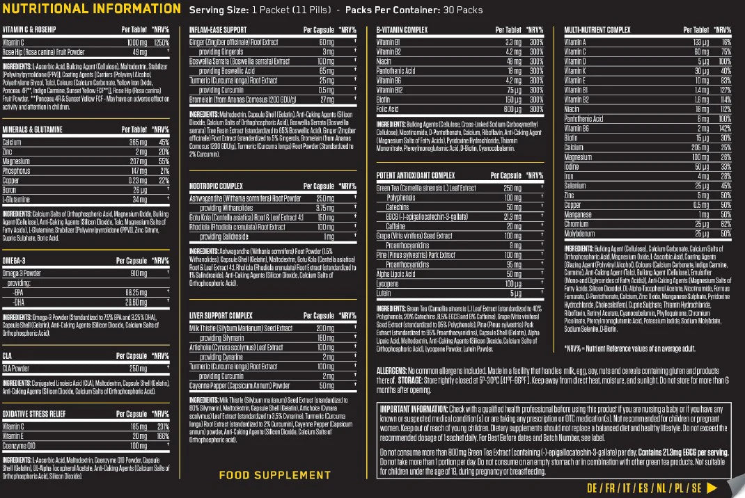 Applied Nutrition Black Stak 30 packs - información nutrimental