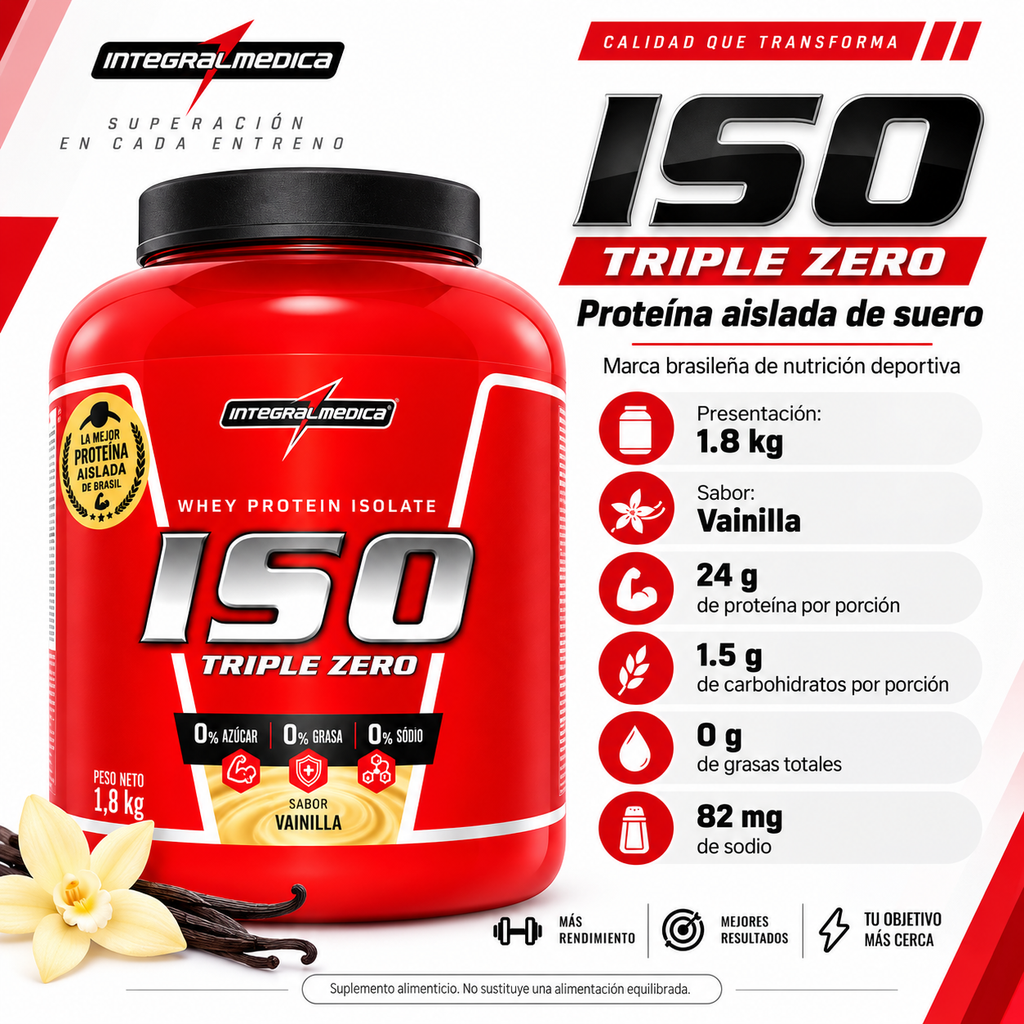 ISO Triple Zero 1.8 kg IntegralMedica -- Proteína Aislada Sin Azúcar Grasa ni Sodio para Deportistas y Activos