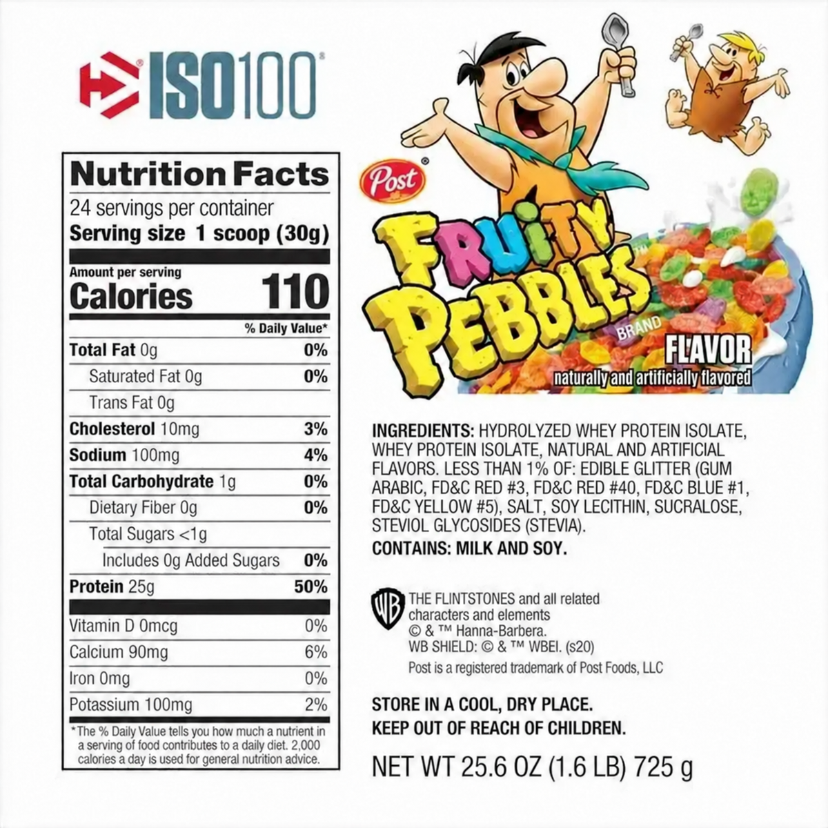 ISO 100 1.6 24 SERV Fruitty Pebbles -- Proteína Hidrolizada Sin Lactosa 25g de Proteína por Porción Baja en Grasas y Colesterol