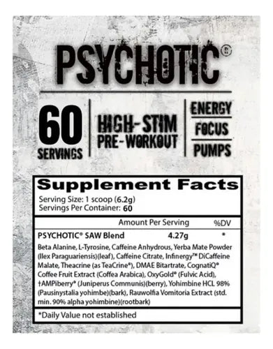 Psychotic Saw Series 60 Servicios Insane Labz  - Suplemento Pre-Entrenamiento con Citrulina Malato y Beta-Alanina para Energía y Resistencia Extrema