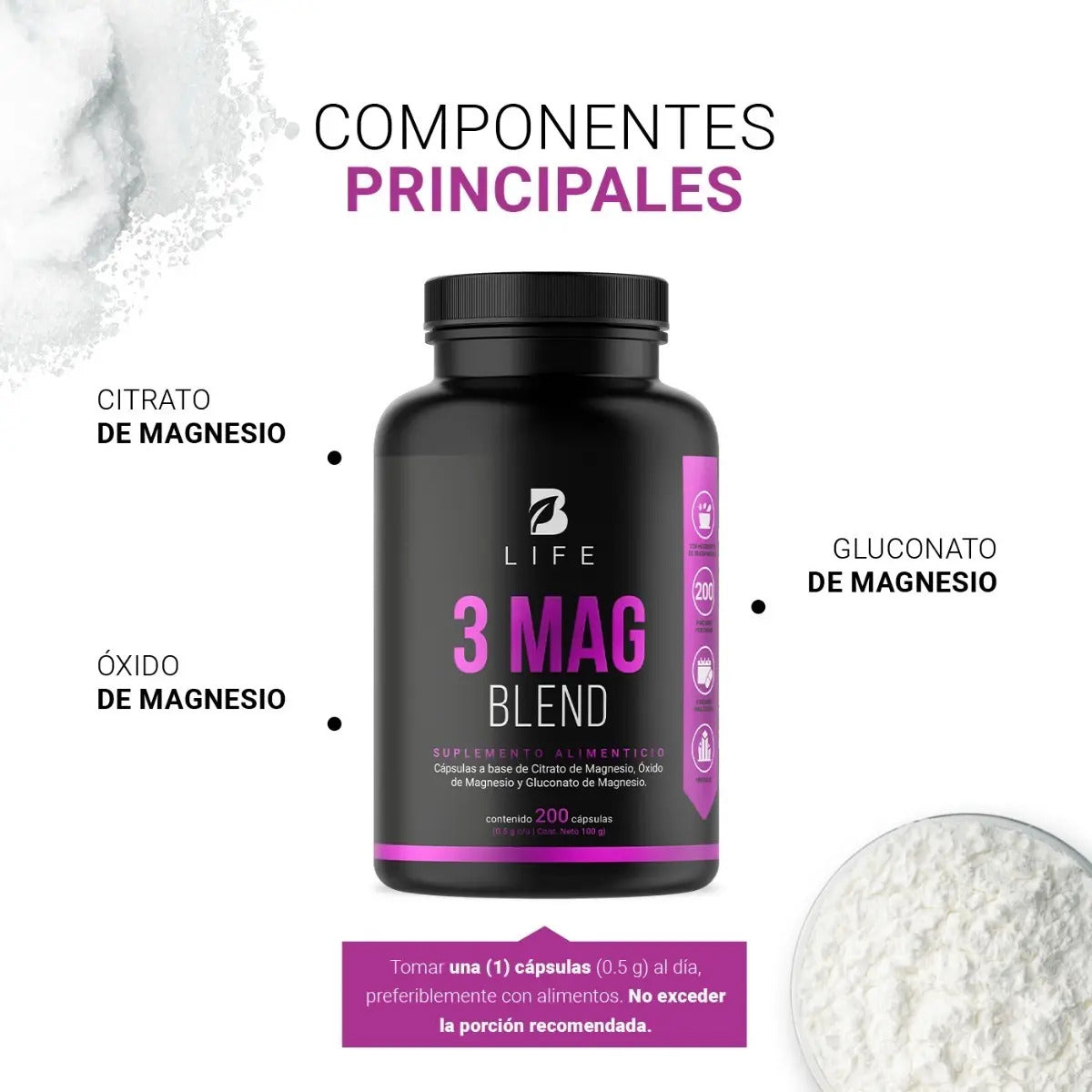B Life 3 Mag Blend 200 cápsulas - componentes