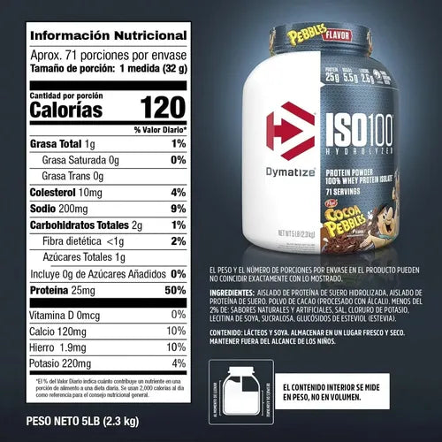 ISO100 5 LB DYMATIZE -- Proteína Muscular Rápida y Eficaz para Crecimiento Muscular sin Lactosa y Grasa