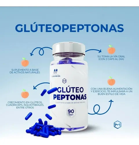 GLUTEO PEPTONAS 90 CAPSULAS -- Mejorar la apariencia de los glúteos contienen péptidos creados a partir de la hidrólisis de proteínas con la acción de las enzimas.