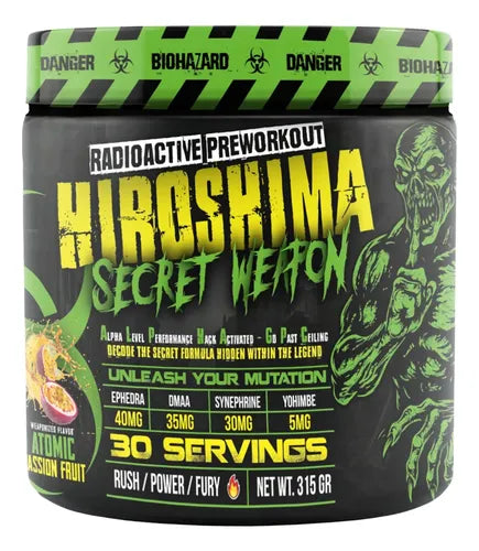 HIROSHIMA SECRET WEAPON 30 sv Pre Entreno En Polvo  para Rendimiento Deportivo y Energía.