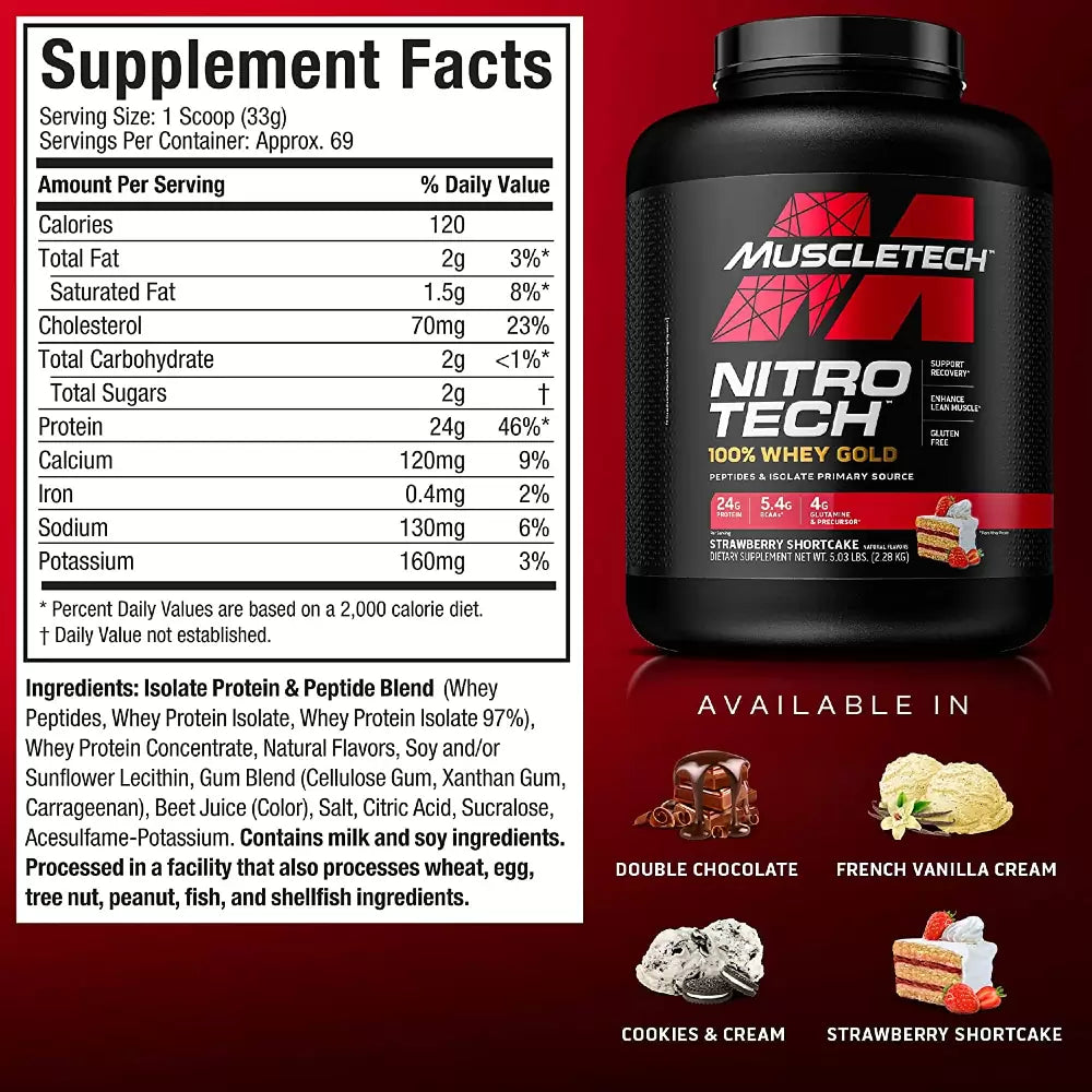 MuscleTech Nitro-Tech Whey Gold | 5 lb | 24 g de Proteína