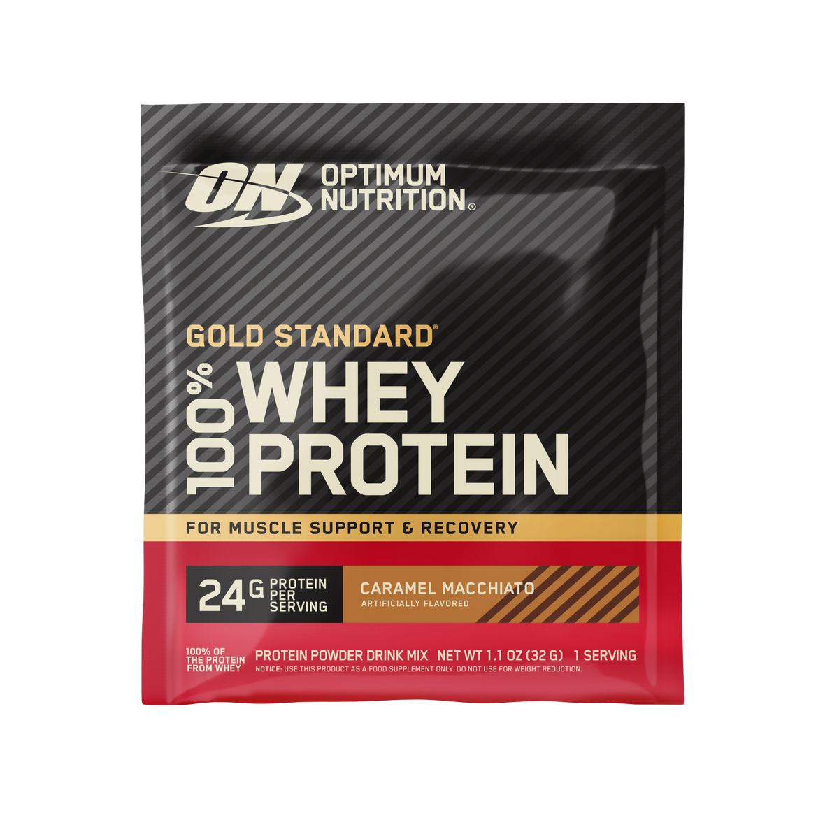Optimum Nutrition Gold Standard Whey Caramel Macchiato muestra 1 servicio
