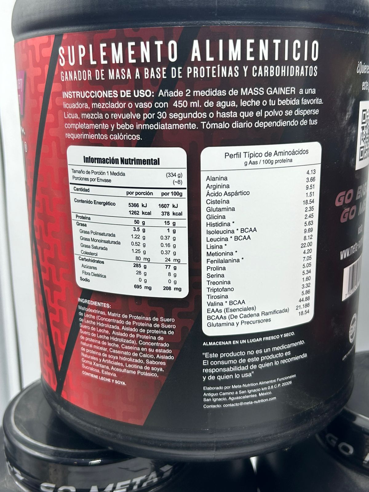 Mass Gainer 6LB 8 Servicios Meta Nutrition  Fórmula Alta en Calorías con Proteínas de Suero y Caseína para Ganar Peso