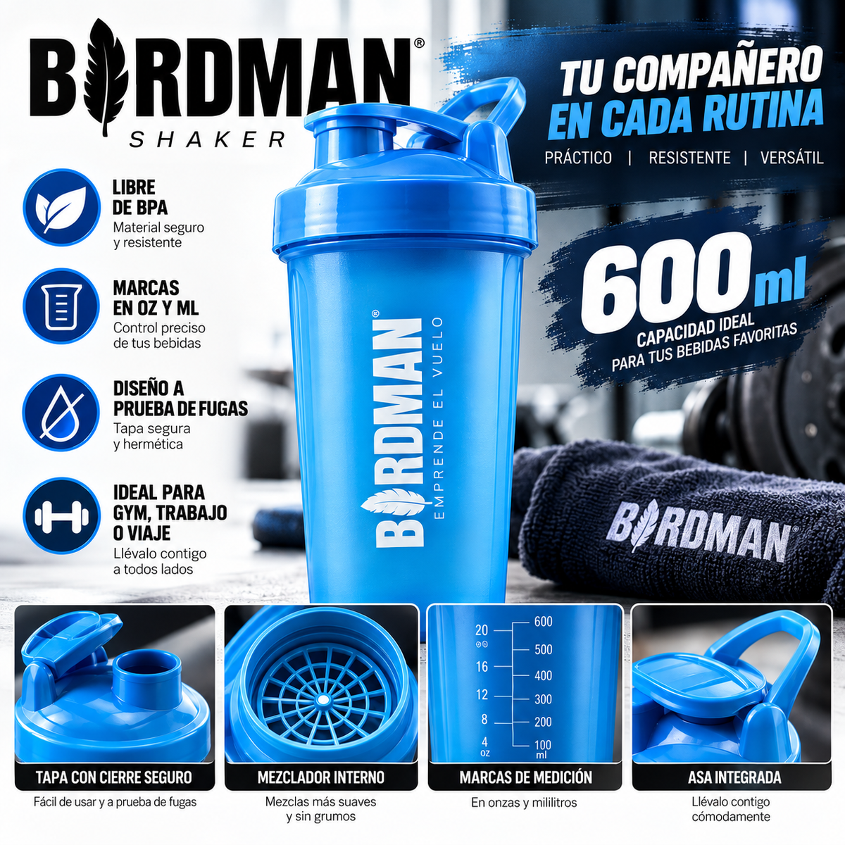 Birdman Shaker Azul 600 ml - características