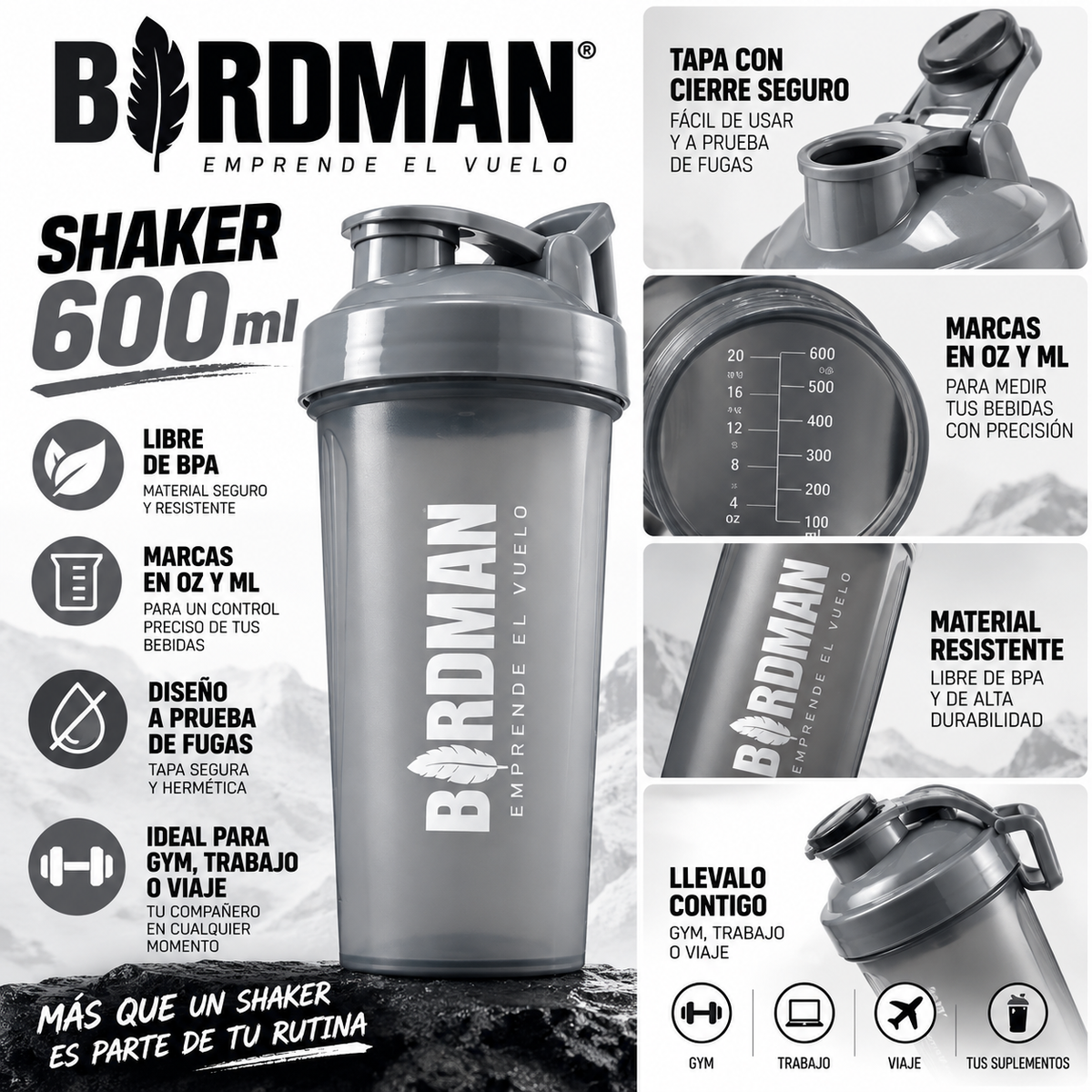Birdman Shaker Gris 600 ml - características