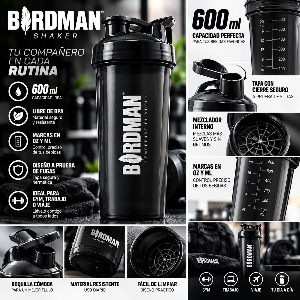 Birdman Shaker Negro 600 ml - características