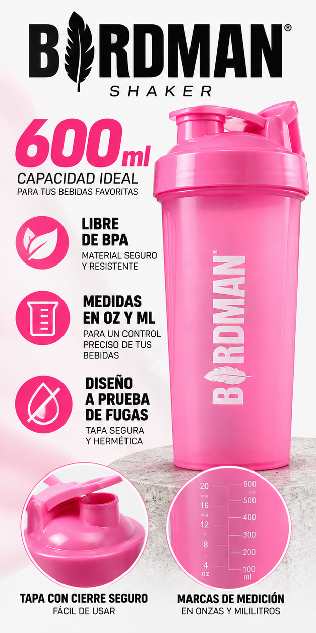 Shaker Birdman Rosa 600 ml - especificaciones