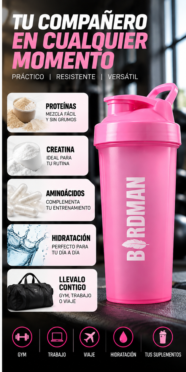Shaker Birdman Rosa 600 ml - usos