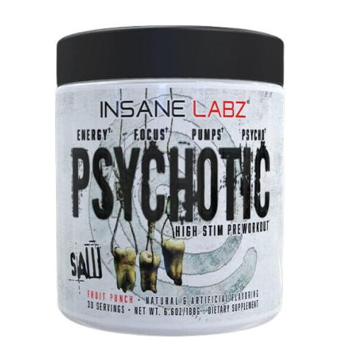 Psychotic Saw Series 30 Serv Insane Labz Pre Entreno En Polvo con TeaCrine y CognatiQ para Rendimiento Deportivo y Energía - Suplemento De Resistencia Fitness