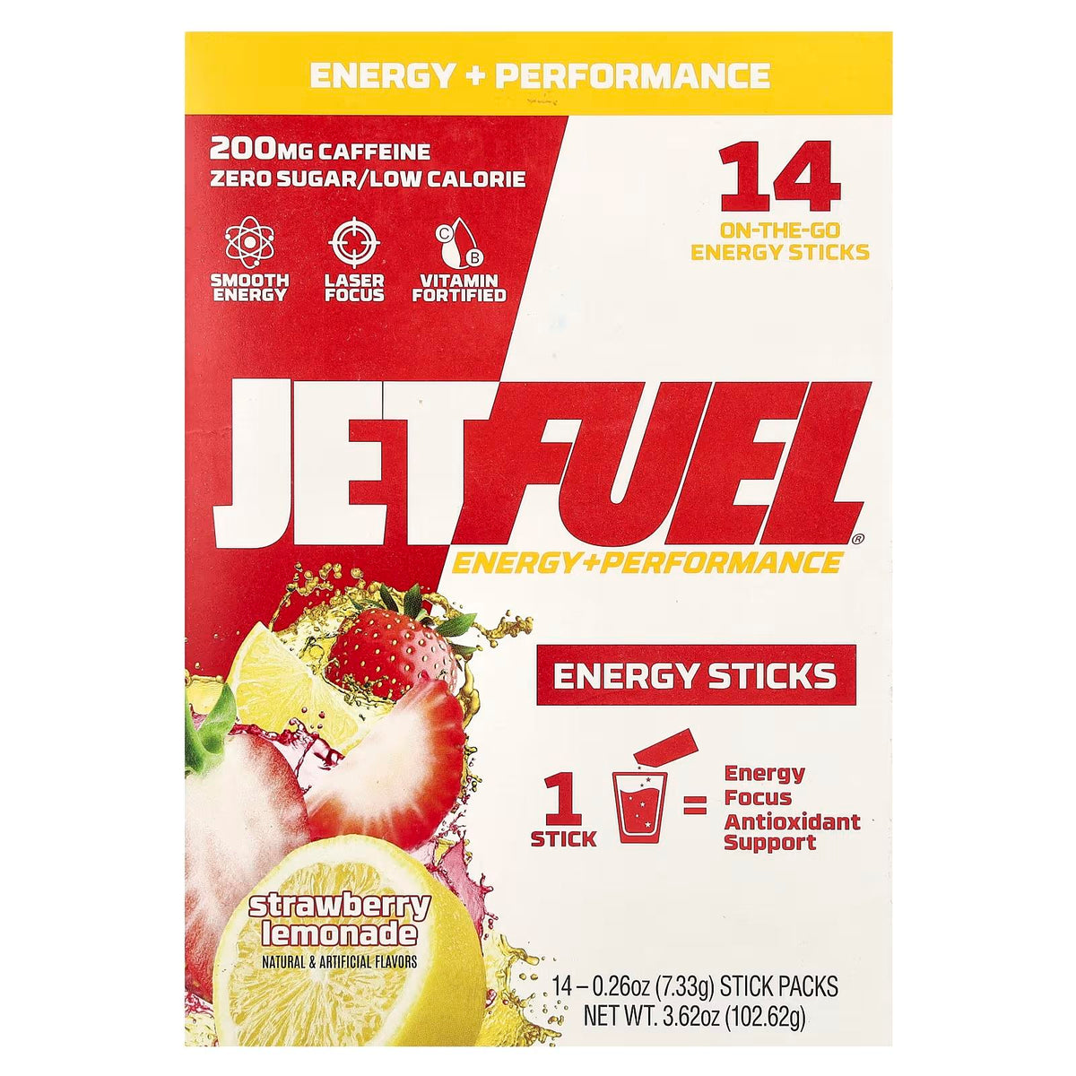 JetFuel Energy Sticks 14/pack - Solución Energética Portátil con Cafeína y Vitaminas B para Enfoque y Resistencia sin Azúcar
