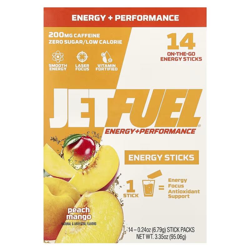 JetFuel Energy Sticks 14/pack - Solución Energética Portátil con Cafeína y Vitaminas B para Enfoque y Resistencia sin Azúcar