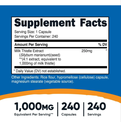 Nutricost Milk Thistle 1000 mg Equivalent | 240 Cápsulas | Extracto 4:1