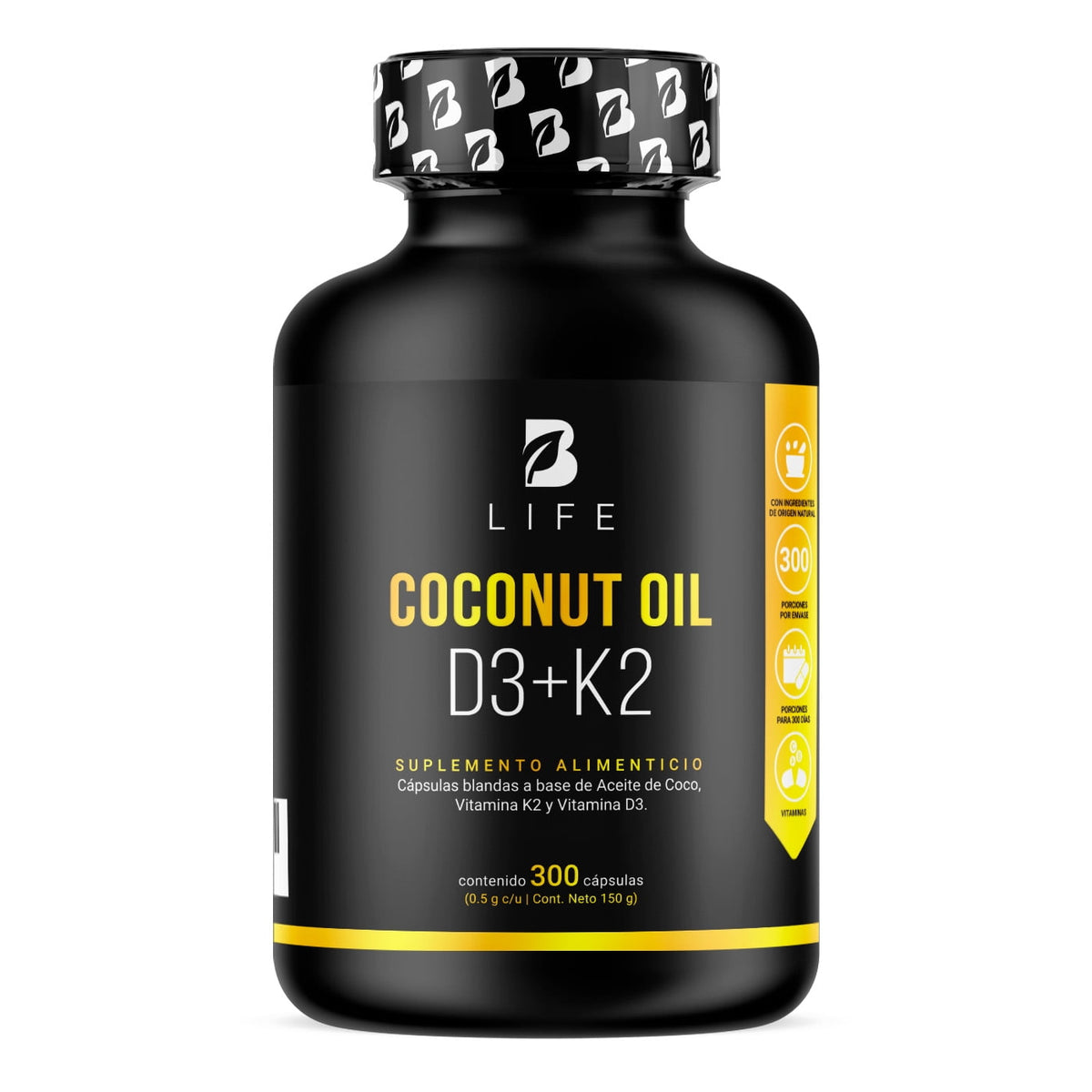 B Life Coconut Oil D3 K2 300 cápsulas