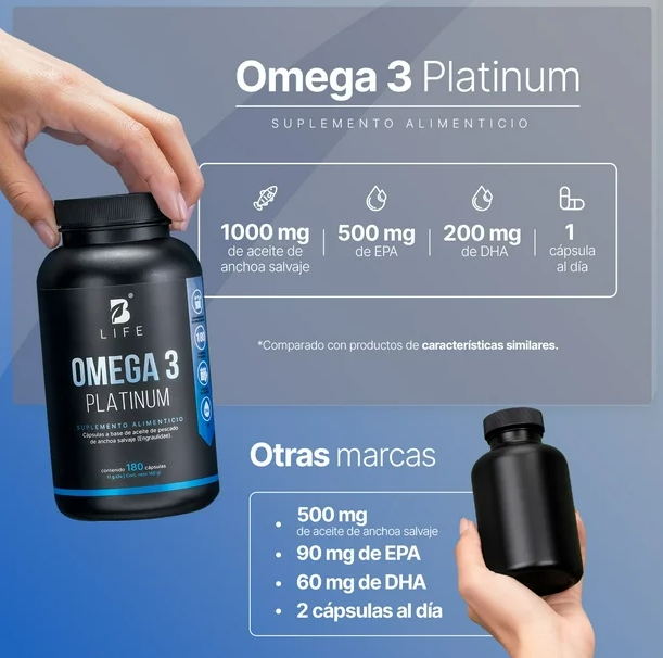 B Life Omega 3 Platinum | 1000 mg | 180 Cápsulas