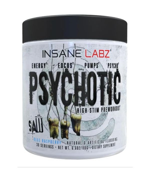 Psychotic Saw Series 30 Serv Insane Labz Pre Entreno En Polvo con TeaCrine y CognatiQ para Rendimiento Deportivo y Energía - Suplemento De Resistencia Fitness