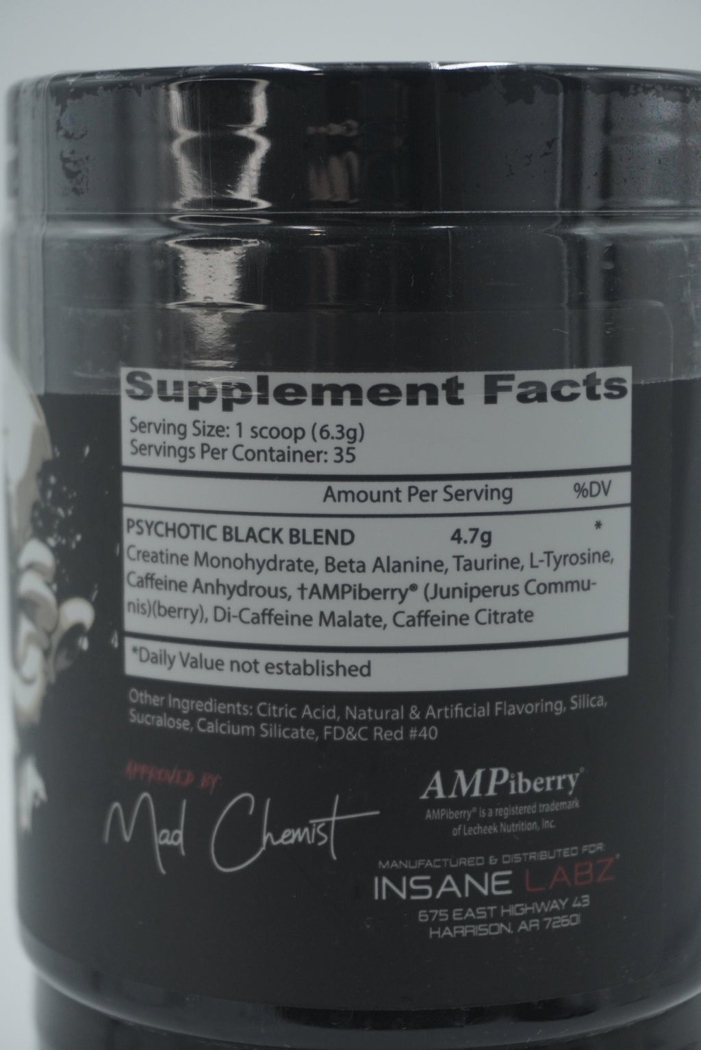 Psychotic Black 35 Servings Insane Labz Suplemento Pre-Entrenamiento con Menos Cafeína para Energía y Fuerza