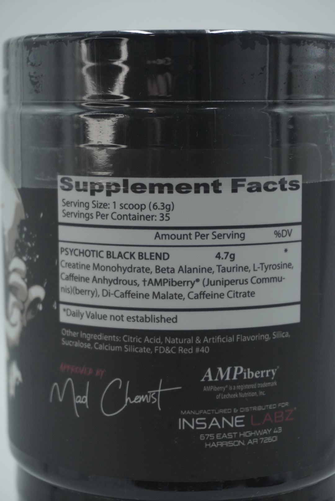 Psychotic Black 35 Servings Insane Labz Suplemento Pre-Entrenamiento con Menos Cafeína para Energía y Fuerza