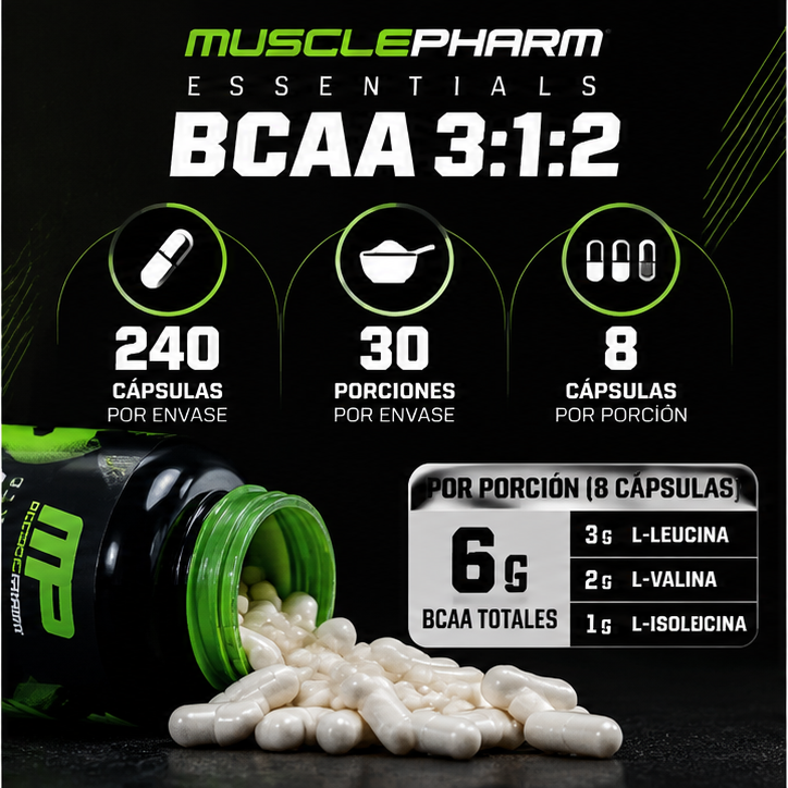MusclePharm BCAA 3:1:2 - 240 cápsulas y 30 porciones