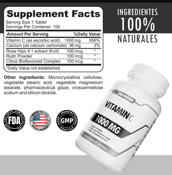 Pure Nutrition Vitamina C | 1000 mg | 100 Tabletas