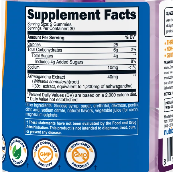 Nutricost Ashwagandha Gummies | 1200 mg | 60 Gomitas | 30 Servicios