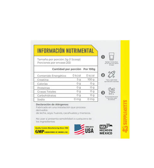 43 Supplements Creatina Monohidratada | 2.2 lb | 200 Servicios