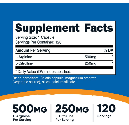 L ARGININA + L CITRULINA NUTRICOST 120 CAP
