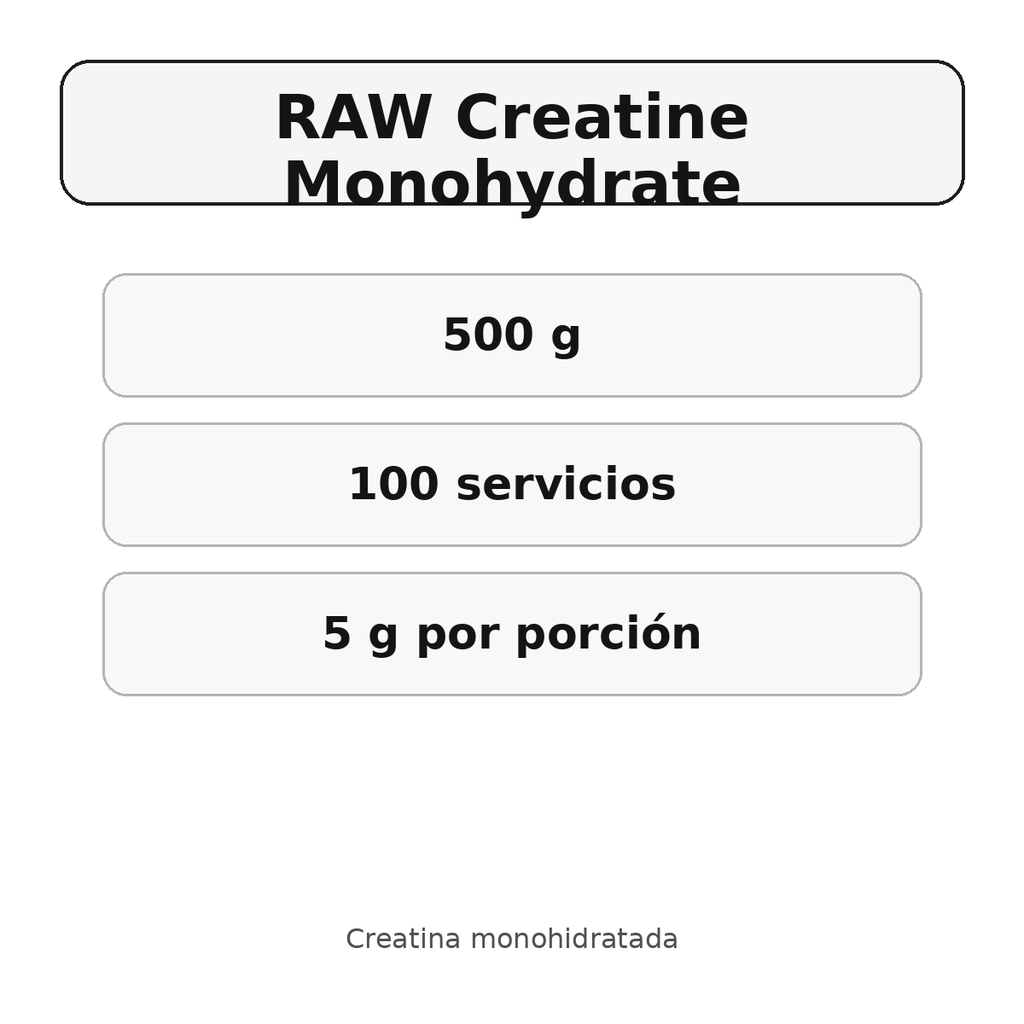 RAW Creatine Monohydrate - 500 g y 100 servicios