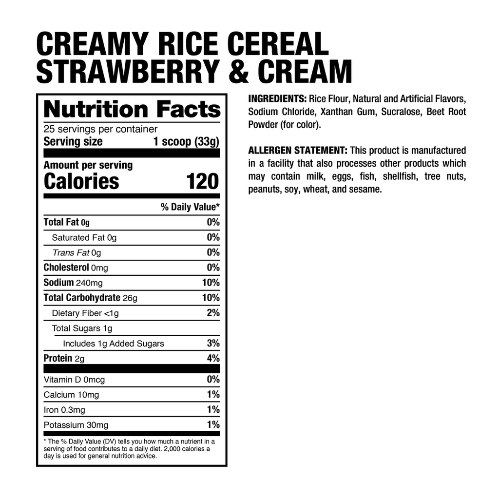 Creamy Rice 25 servicios - tabla oficial Strawberries and Cream