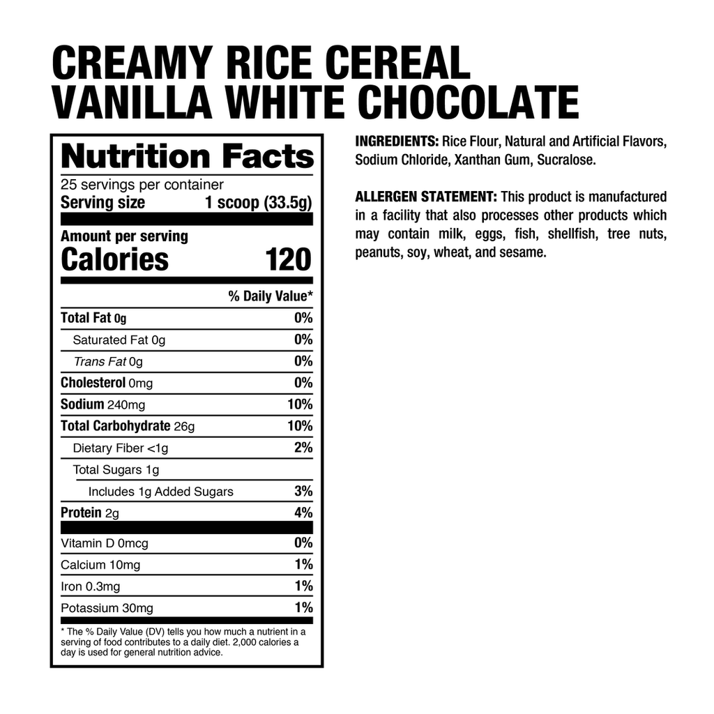 Creamy Rice 25 servicios - tabla oficial Vanilla White Chocolate