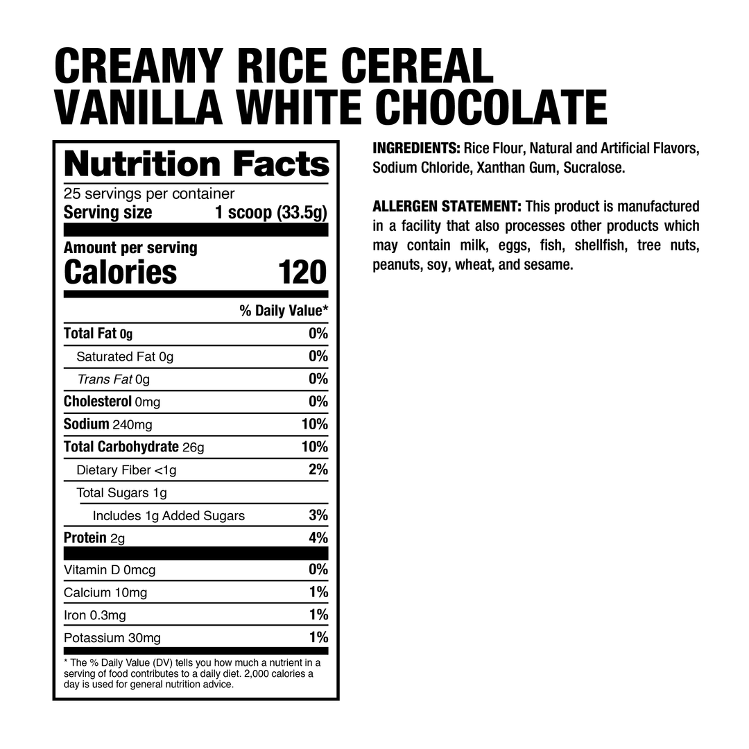 Creamy Rice 25 servicios - tabla oficial Vanilla White Chocolate