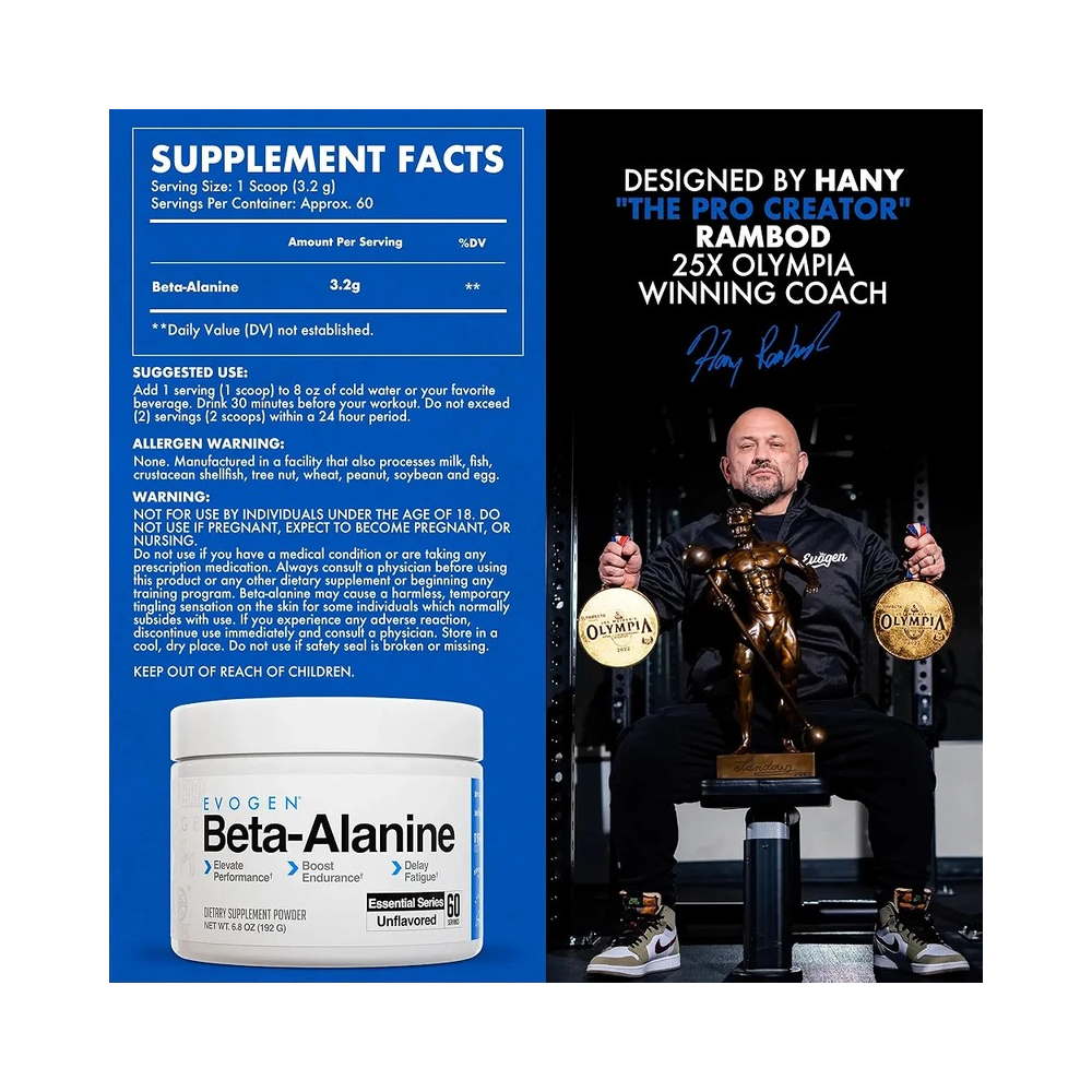 Evogen Beta-Alanine 60 servicios - información nutrimental