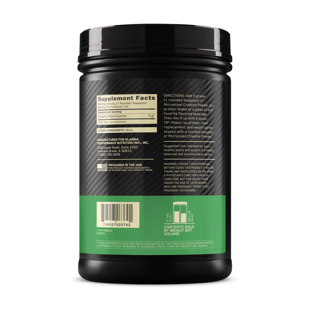Optimum Nutrition Creatine 240 servicios - reverso