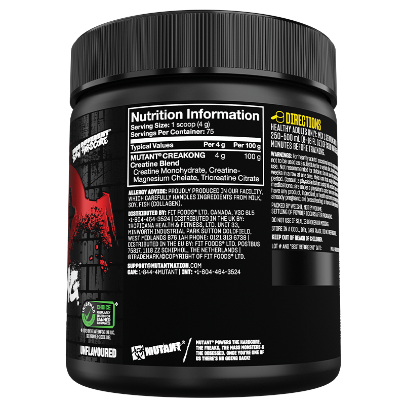 Mutant CreaKong 75 servicios - información nutrimental