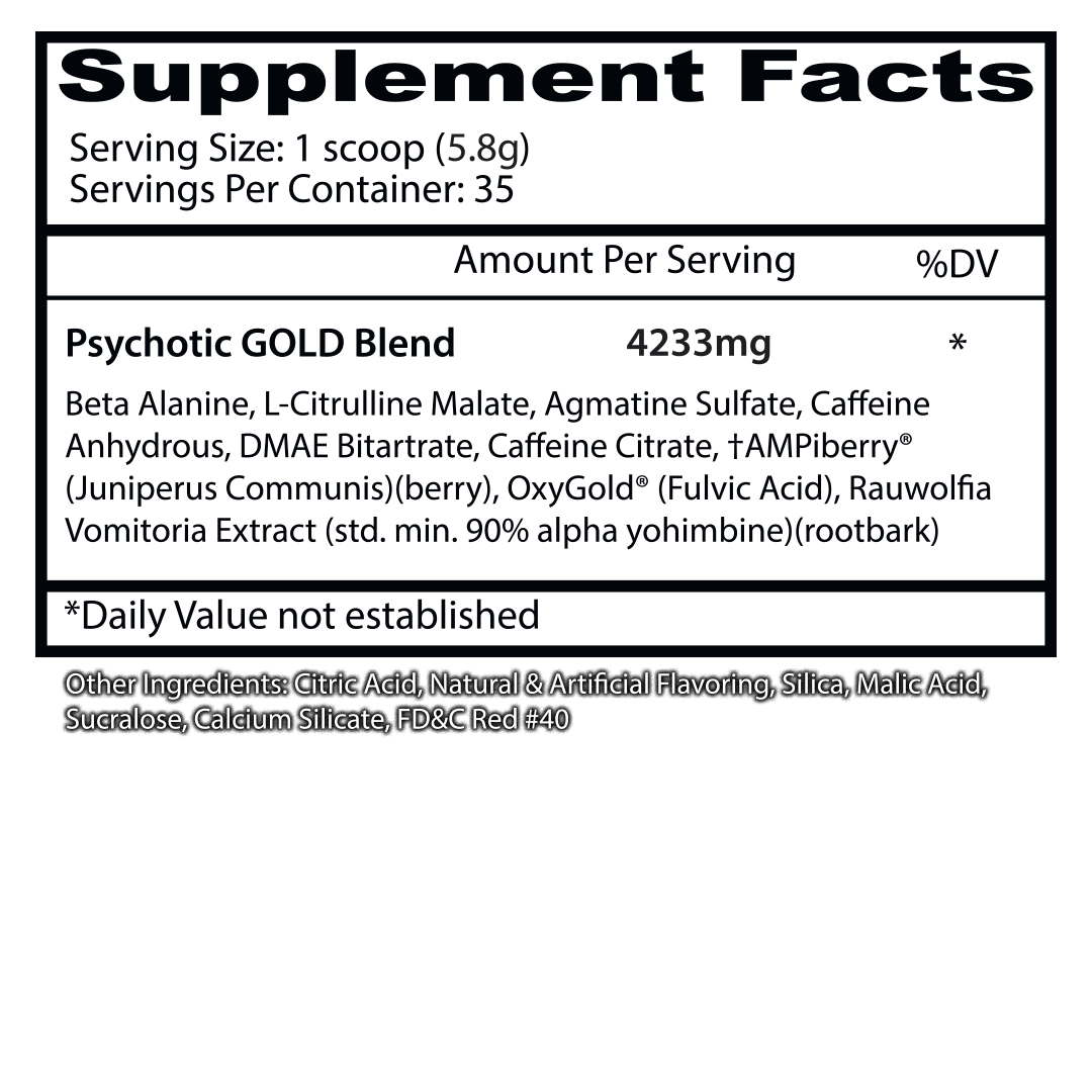 Insane Labz Psychotic Gold 35 servicios - Supplement Facts